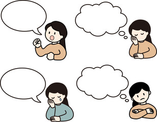 吹き出しと女性のベクターイラストセット