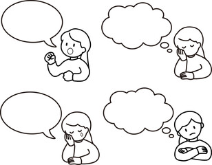 吹き出しと女性のベクターイラストセット