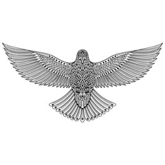 Hand drawn of dove bird in zentangle style