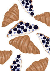 Croissant drawing minimal, white background Details and black background Beautiful.