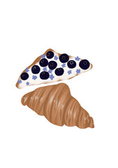 Croissant drawing minimal, white background Details and black background Beautiful.