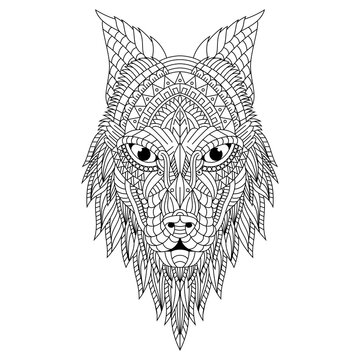 Hand drawn zentangle wolf head illustration