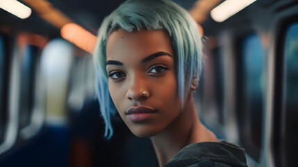 Fototapeta na wymiar train, travel, girl, attitude, cyberpunk, by subway