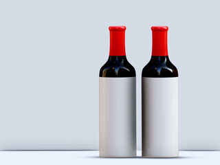 3d rendering. Two wine bottle with blank label. For mockup design.