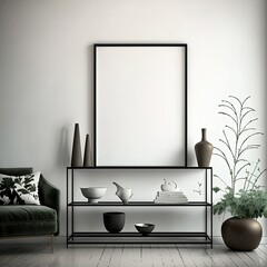 Mock up poster frame in modern interior background, living room, Contemporary style, 3D render, 3D illustration