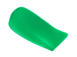Green paint sample on white background, top view