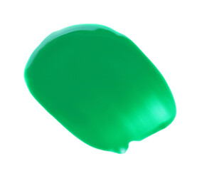 Green paint sample on white background, top view