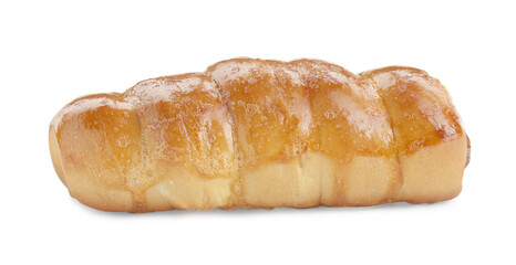 One delicious sausage roll isolated on white