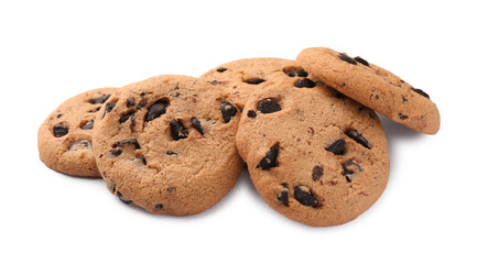 Delicious chocolate chip cookies isolated on white