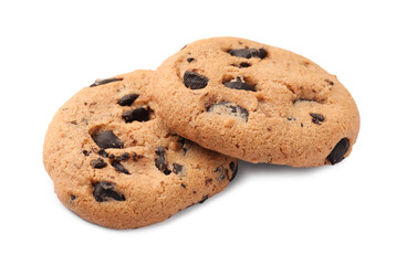 Delicious chocolate chip cookies isolated on white