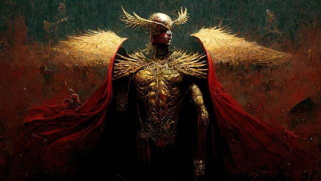 Concept art digital painting on the themes of heaven,  hell and skulls.