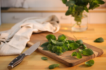 Mint on a cutting board