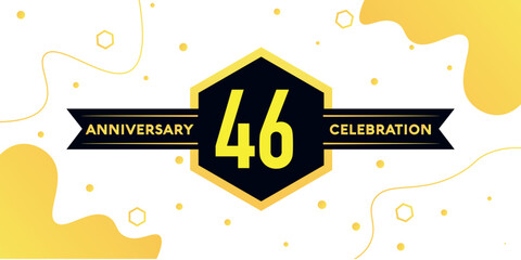 46 years anniversary logo vector design with yellow geometric shape with black and abstract design on white background template