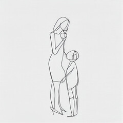 One line art of mother with kid generative AI