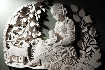 Paper cutout of a mother holding a baby generative AI