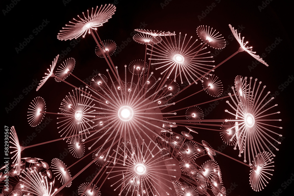 Poster abstract neon glowing flower. bright sparkling background. psychedelic background