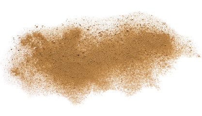 Plakat Pile of brown dust scattered on white background, top view