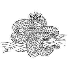 Hand drawn of snake in zentangle style