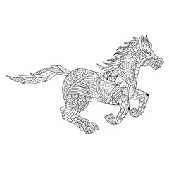 Hand drawn of horse in zentangle style