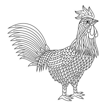 recommend clip art: Hand drawn of rooster in zentangle style