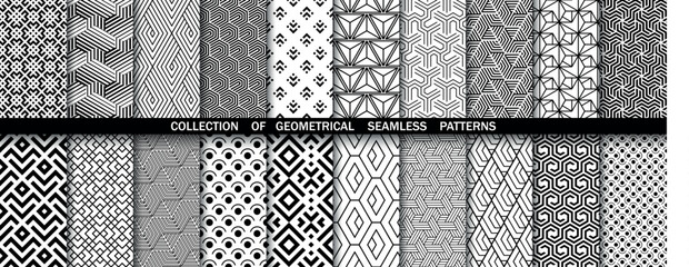 Obraz na płótnie Canvas Geometric set of seamless black and white patterns. Simpless vector graphics