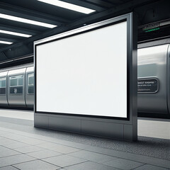 
Blank horizontal big poster in public place. Billboard mockup on subway station. 3D rendering.
