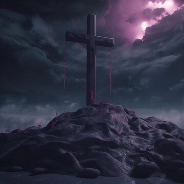croos in top of the hill with purple vibes Created with generative AI technology