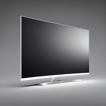 4K TV flat screen lcd or oled, plasma, realistic illustration, White blank monitor mockup. wide flatscreen monitor hanging on the wall