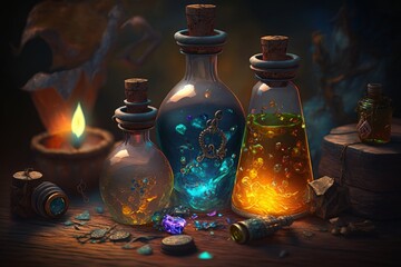 Obraz na płótnie Canvas colorful magic potion bottles