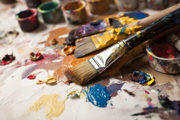 Fototapeta premium Brushes and Palette. painting tool. generative ai
