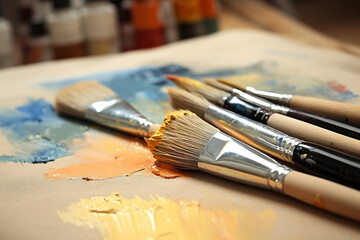 Obraz premium Brushes and Palette. painting tool. generative ai
