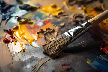 Obraz premium Brushes and Palette. painting tool. generative ai
