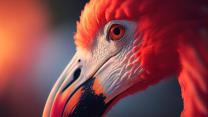 flamingo beak at sunset in forest with Generative AI.