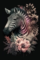 All-Purpose Pastel Art Zebra in a Floral Wonderland in a Soft and Dreamy Style: A Beautifully Serene Scene of a Majestic Animal Surrounded by Delicate Flowers Generative AI