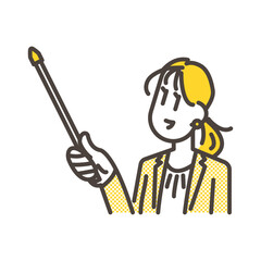 Young female businessperson smiling and explaining with an indicator stick [Vector illustration].