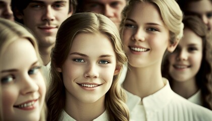 Obraz premium Group of Diverse and Empowered Caucasian White Youth High School Students Working Together in Choir : Power of Collaboration in Clubs, Sports Teams (generative AI)