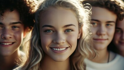 Obraz premium Group of Diverse and Empowered Caucasian White Youth High School Students Working Together in Community Service Club : Power of Collaboration in Clubs, Sports Teams (generative AI)