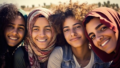 Group of Diverse and Empowered Middle Eastern Youth High School Students Working Together in Cross Country : Power of Collaboration in Clubs, Sports Teams (generative AI)