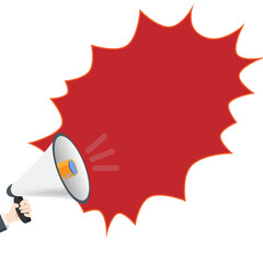 Red and white megaphone with red bubble space on white transparent background, png file vector