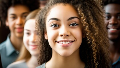 Fototapeta premium Group of Diverse and Empowered Multiracial Youth High School Students Working Together in Choir : Power of Collaboration in Clubs, Sports Teams (generative AI)