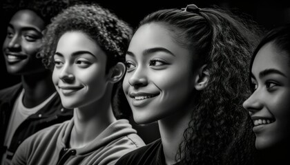 Obraz premium Group of Diverse and Empowered Multiracial Youth High School Students Working Together in Theater : Power of Collaboration in Clubs, Sports Teams (generative AI)