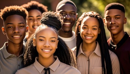 Group of Diverse and Empowered African American Black Youth High School Students Working Together in Community Service Club : Power of Collaboration in Clubs, Sports Teams (generative AI) - obrazy, fototapety, plakaty