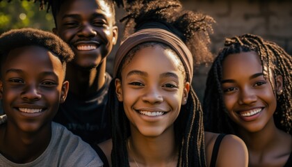 Group of Diverse and Empowered African American Black Youth High School Students Working Together in Creative Writing Club : Power of Collaboration in Clubs, Sports Teams (generative AI)
