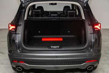 Clean, open empty trunk in the gray car SUV