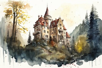Obraz na płótnie Canvas colorful watercolor sketches of a castle