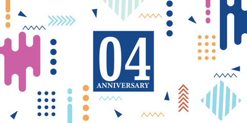 04 years anniversary celebration logotype white numbers font in blue shape with colorful abstract design on white background  vector illustration