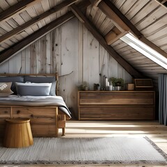 Obraz na płótnie Canvas rustic and cosy attic bedroom2, Generative AI