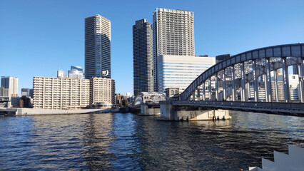 Naklejka premium city harbour bridge - kachidoki bridge / 東京 勝鬨橋付近の街並み風景