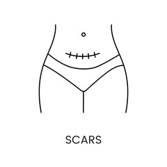 Scars line icon in vector, c-section scar illustration