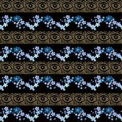  seamless texture. Endless vector illustration. Multicolor pattern of  flowers and leaves. Decorated with an ornament. can be used for fabric and  wallpaper.